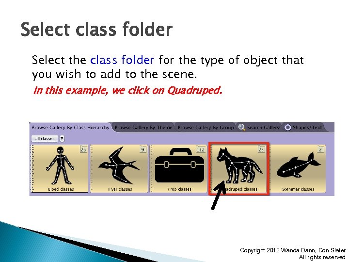 Select class folder Select the class folder for the type of object that you