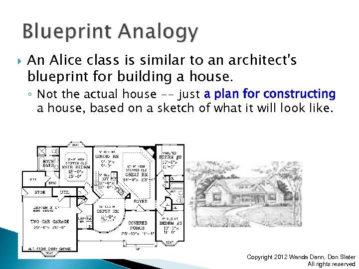  An Alice class is similar to an architect's blueprint for building a house.