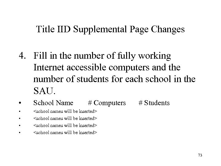 Title IID Supplemental Page Changes 4. Fill in the number of fully working Internet