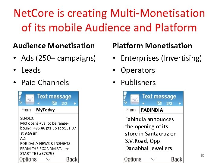 Net. Core is creating Multi-Monetisation of its mobile Audience and Platform Audience Monetisation •