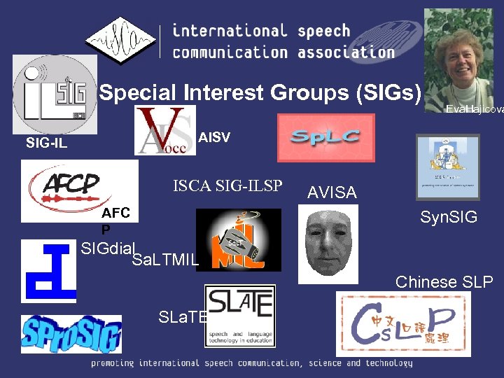 Special Interest Groups (SIGs) Eva. Hajicova AISV SIG-IL ISCA SIG-ILSP AFC P AVISA Syn.