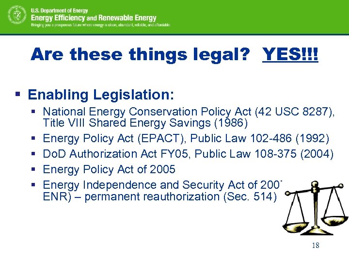 Are these things legal? YES!!! § Enabling Legislation: § National Energy Conservation Policy Act