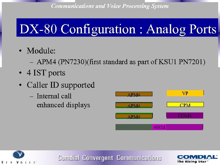 Communications and Voice Processing System DX 80 Configuration : Analog Ports • Module: –