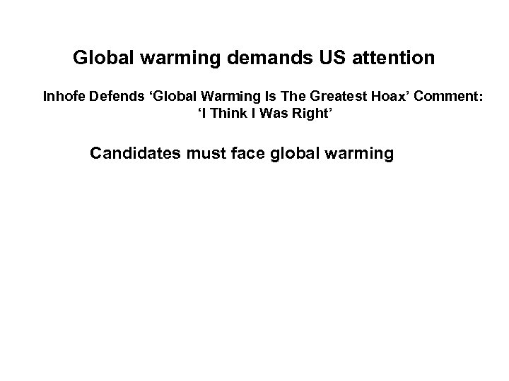 Global warming demands US attention Inhofe Defends ‘Global Warming Is The Greatest Hoax’ Comment: