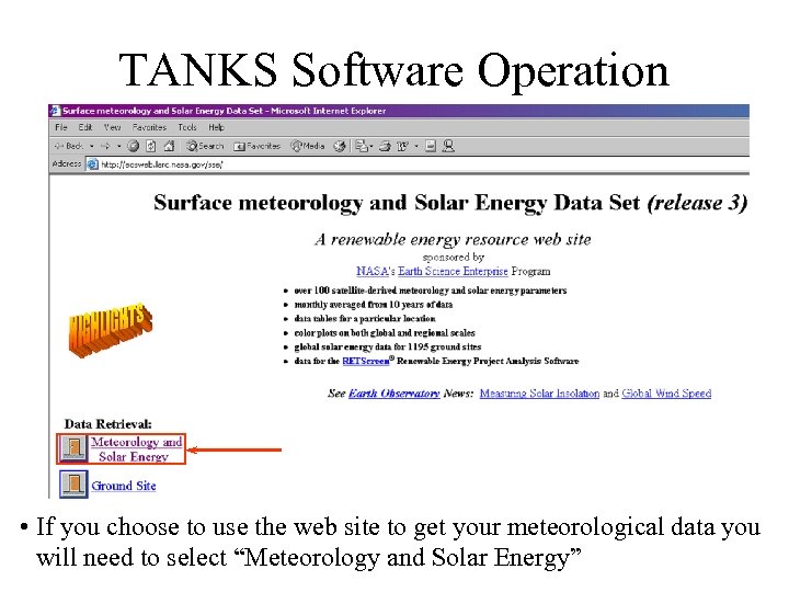 TANKS Software Operation • If you choose to use the web site to get