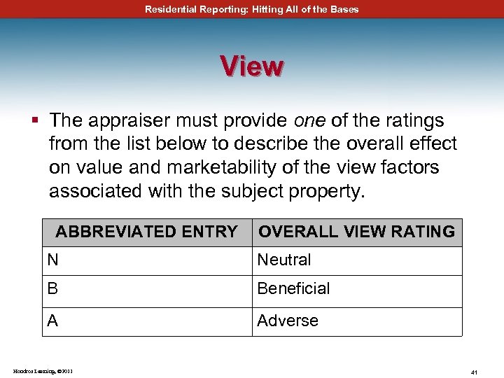 Residential Reporting: Hitting All of the Bases View § The appraiser must provide one