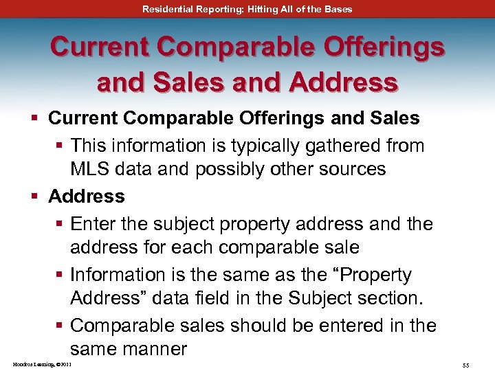 Residential Reporting: Hitting All of the Bases Current Comparable Offerings and Sales and Address