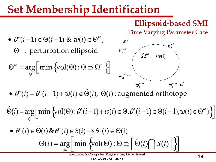 Set Membership Identification Ellipsoid-based SMI Time Varying Parameter Case Electrical & Computer Engineering Department