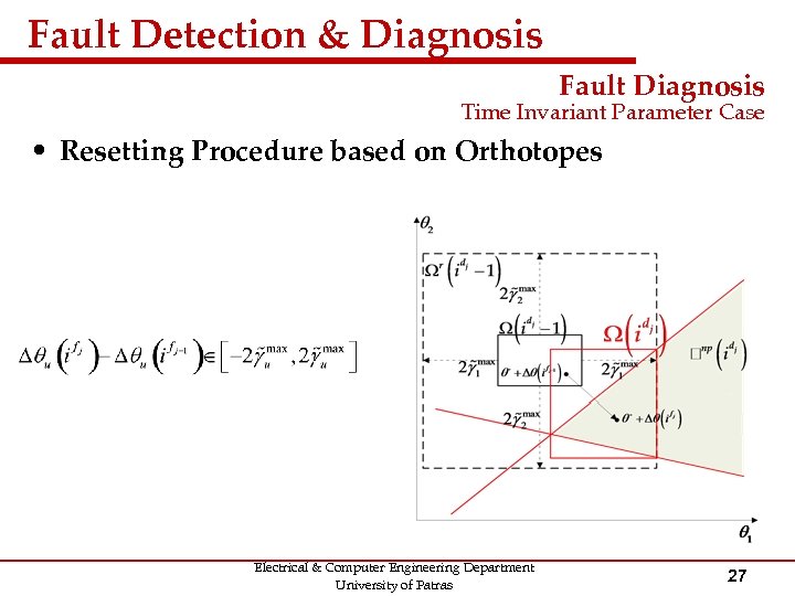 Fault Detection & Diagnosis Fault Diagnosis Time Invariant Parameter Case • Resetting Procedure based