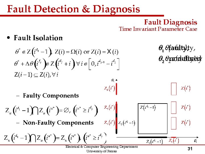 Fault Detection & Diagnosis Fault Diagnosis Time Invariant Parameter Case • Fault Isolation –