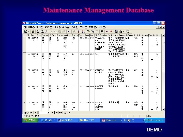 Maintenance Management Database DEMO 