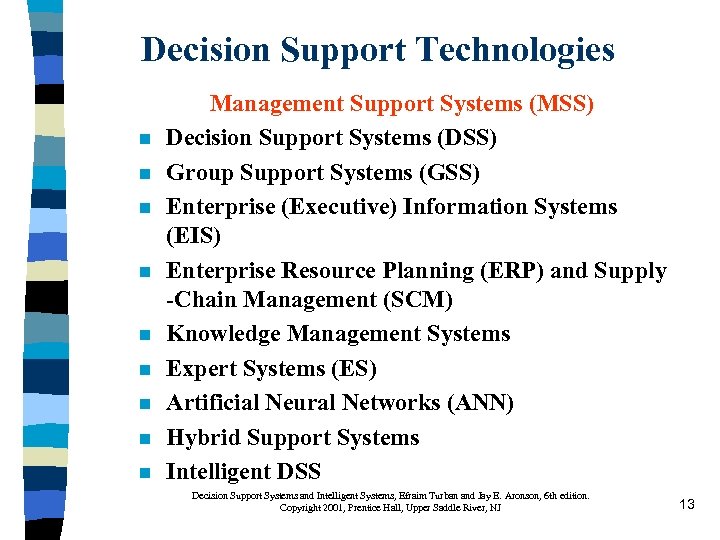 Decision Support Technologies n n n n n Management Support Systems (MSS) Decision Support