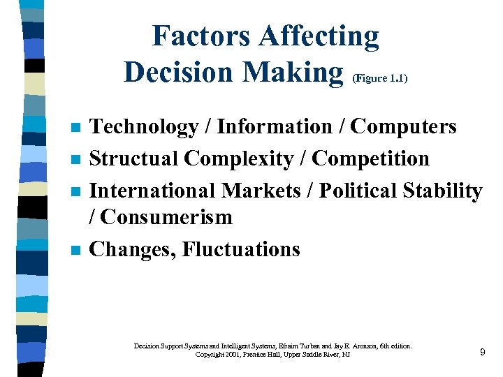 Factors Affecting Decision Making (Figure 1. 1) n n Technology / Information / Computers
