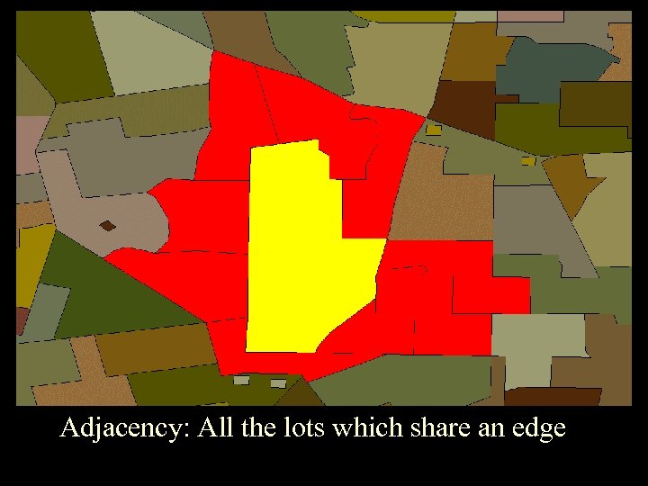 Spatial Relationships Adjacency: All the lots which share an edge 