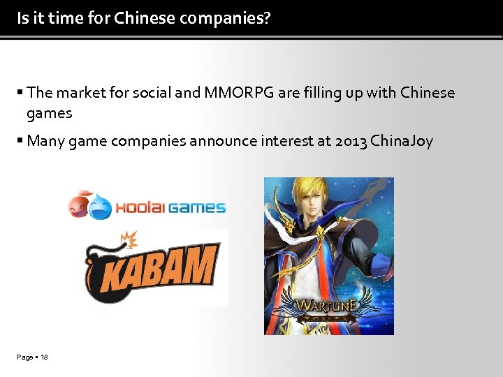 Is it time for Chinese companies? The market for social and MMORPG are filling