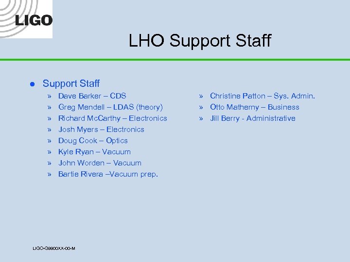 LHO Support Staff l Support Staff » » » » Dave Barker – CDS