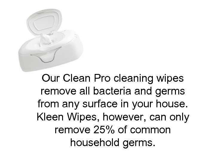 Our Clean Pro cleaning wipes remove all bacteria and germs from any surface in