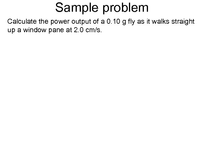 Sample problem Calculate the power output of a 0. 10 g fly as it