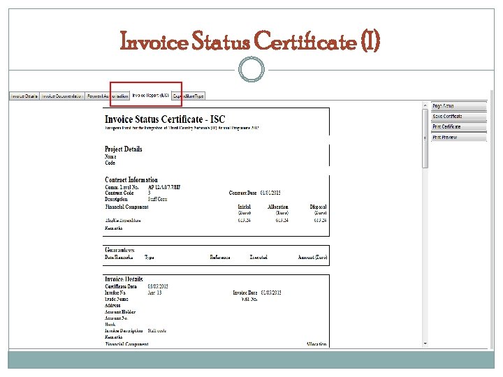 Invoice Status Certificate (I) 
