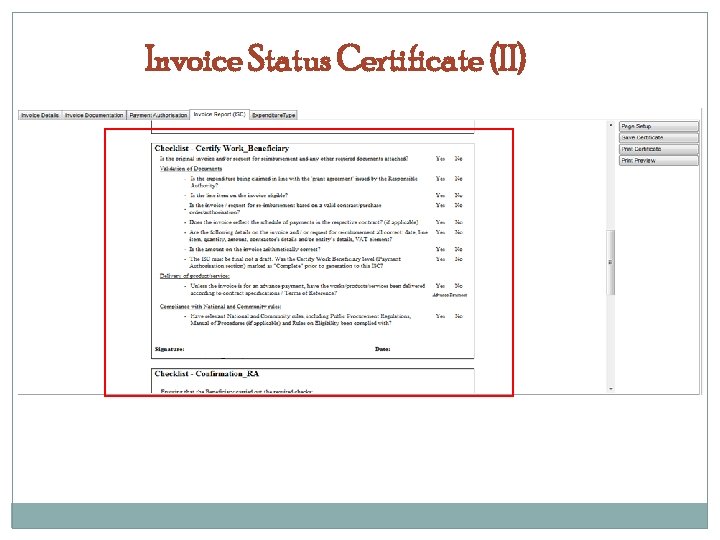 Invoice Status Certificate (II) 