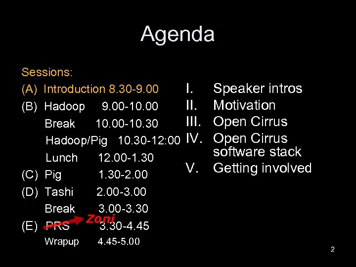 Agenda Sessions: (A) Introduction 8. 30 -9. 00 (B) Hadoop 9. 00 -10. 00