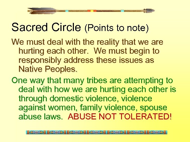 Sacred Circle (Points to note) We must deal with the reality that we are