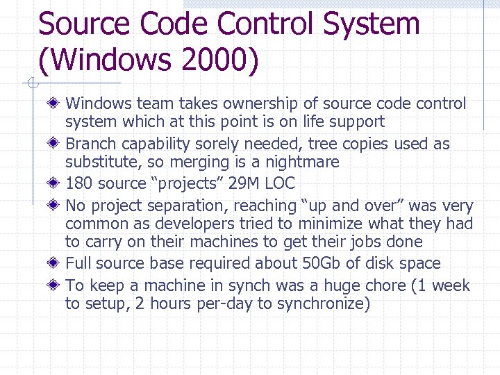 Source Code Control System (Windows 2000) Windows team takes ownership of source code control