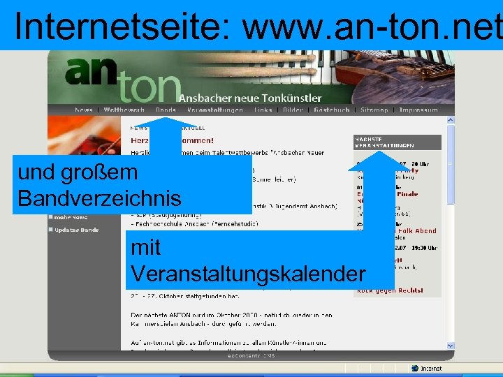  Internetseite: www. an-ton. net und großem Bandverzeichnis mit Veranstaltungskalender 