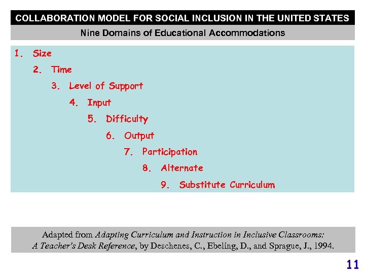 COLLABORATION MODEL FOR SOCIAL INCLUSION IN THE UNITED STATES Nine Domains of Educational Accommodations