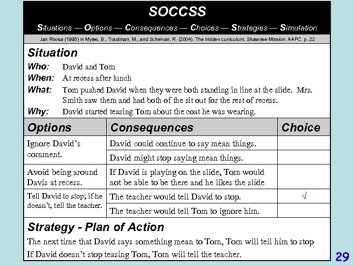 SOCCSS Situations — Options — Consequences — Choices — Strategies — Simulation Jan Roosa