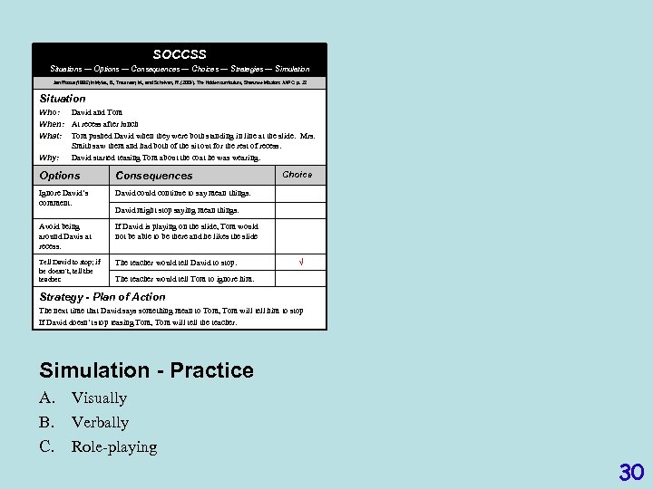 SOCCSS Situations — Options — Consequences — Choices — Strategies — Simulation Jan Roosa