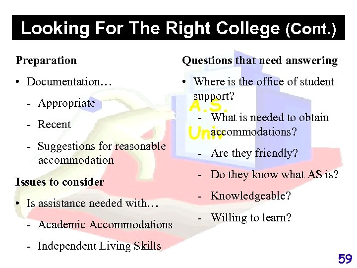 Looking For The Right College (Cont. ) Preparation Questions that need answering • Documentation…