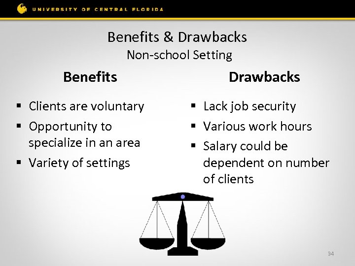 Benefits & Drawbacks Non-school Setting Benefits § Clients are voluntary § Opportunity to specialize