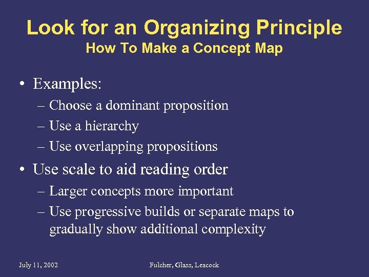 Look for an Organizing Principle How To Make a Concept Map • Examples: –