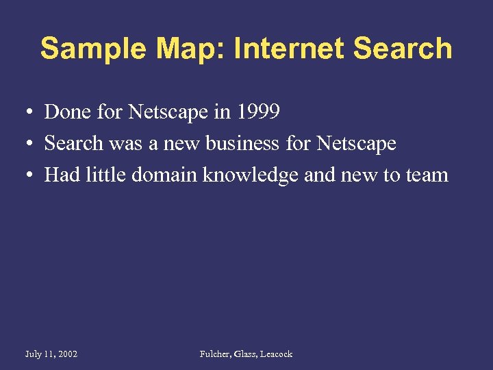 Sample Map: Internet Search • Done for Netscape in 1999 • Search was a