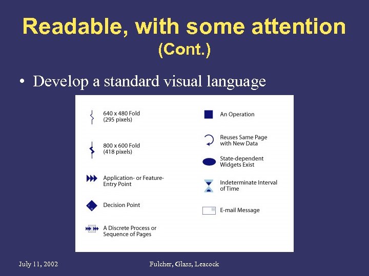 Readable, with some attention (Cont. ) • Develop a standard visual language July 11,