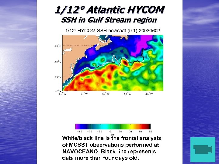 1/12° Atlantic HYCOM SSH in Gulf Stream region White/black line is the frontal analysis