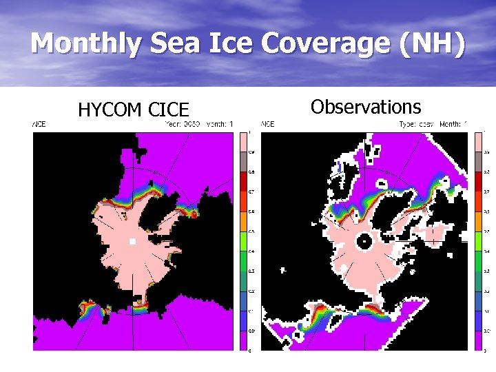 Monthly Sea Ice Coverage (NH) HYCOM CICE Observations 