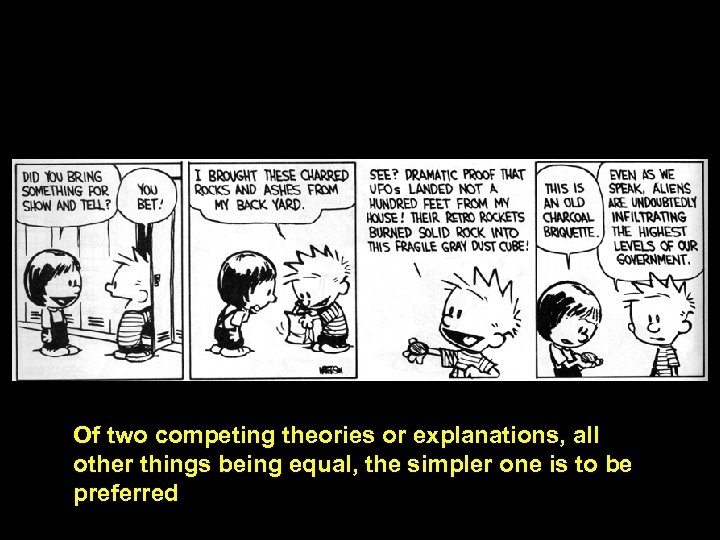 Of two competing theories or explanations, all other things being equal, the simpler one