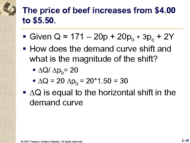 The price of beef increases from $4. 00 to $5. 50. § Given Q