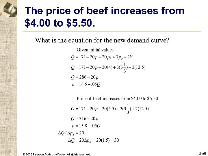 The price of beef increases from $4. 00 to $5. 50. What is the