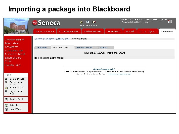 Importing a package into Blackboard 