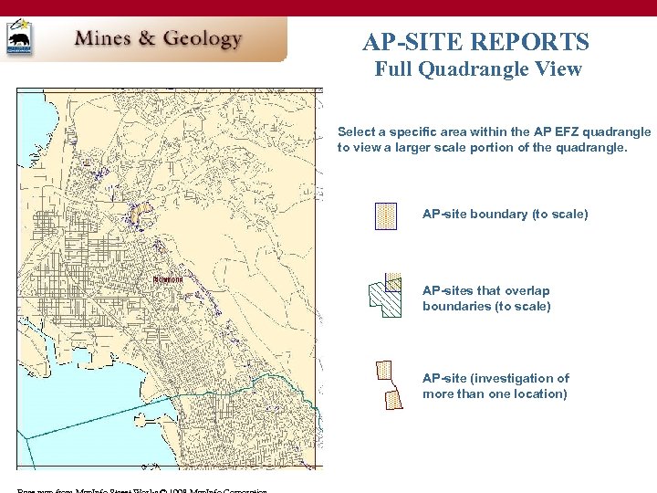 AP-SITE REPORTS Full Quadrangle View Select a specific area within the AP EFZ quadrangle