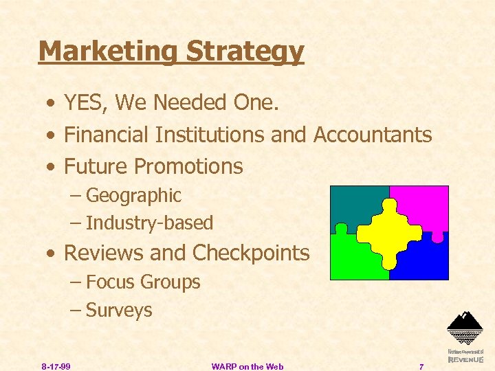 Marketing Strategy • YES, We Needed One. • Financial Institutions and Accountants • Future