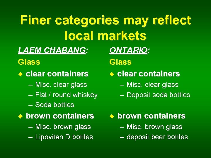 Finer categories may reflect local markets LAEM CHABANG: Glass u clear containers – –