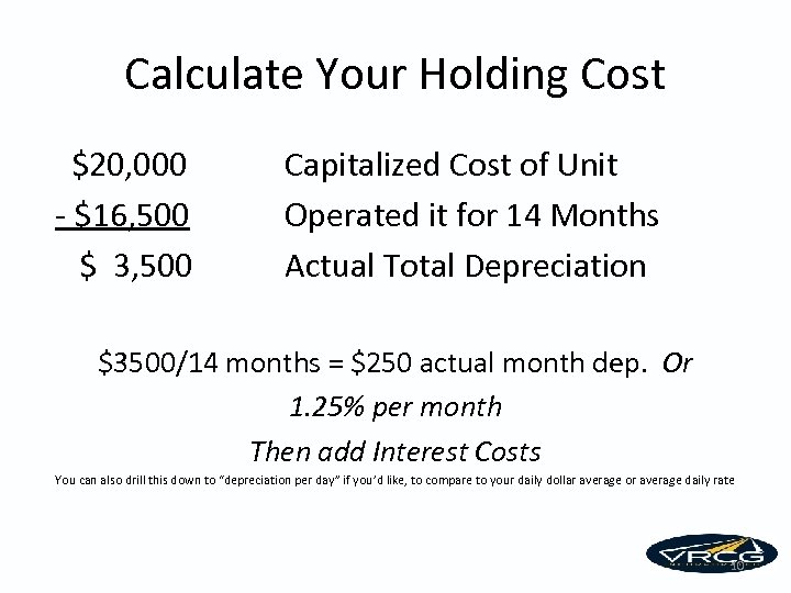 Calculate Your Holding Cost $20, 000 - $16, 500 $ 3, 500 Capitalized Cost