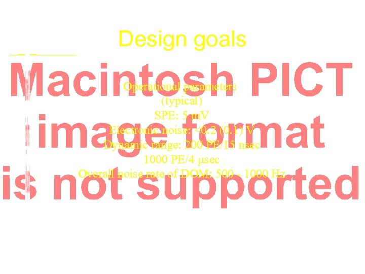 Design goals Operational parameters (typical) SPE: 5 m. V Electronic noise: <0. 2 (0.