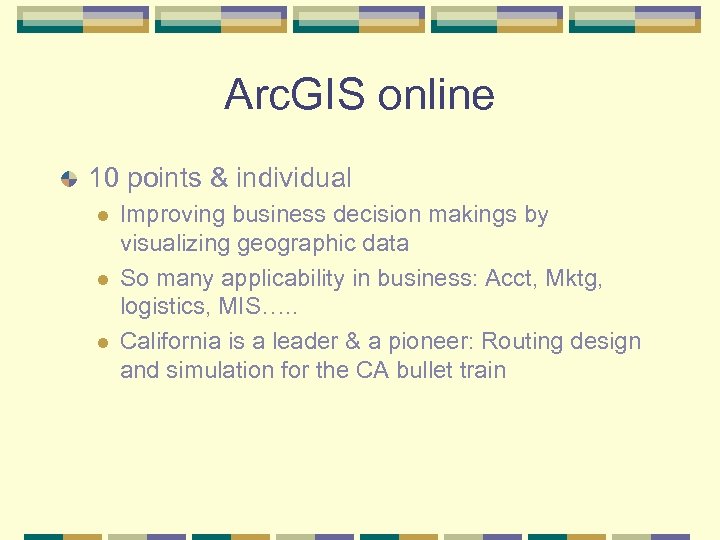 Arc. GIS online 10 points & individual l Improving business decision makings by visualizing