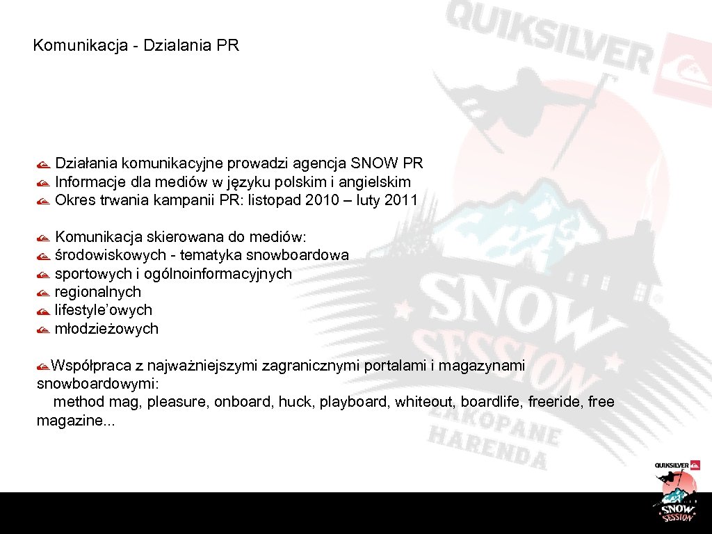 Komunikacja - Dzialania PR Działania komunikacyjne prowadzi agencja SNOW PR Informacje dla mediów w