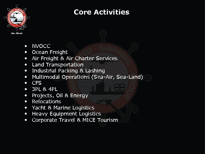 Core Activities • • • • NVOCC Ocean Freight Air Freight & Air Charter